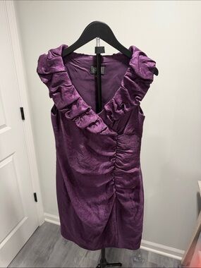 NWOT Adrianna Papell Boutique Purple Ruffled V-Neck Mini Dress
